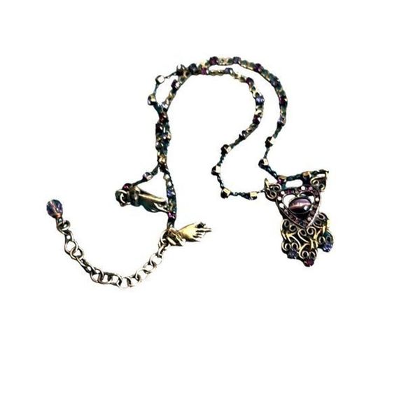 Vintage Mary Demarco handmade brass necklace with purple and pink stones - Picture 9 of 16